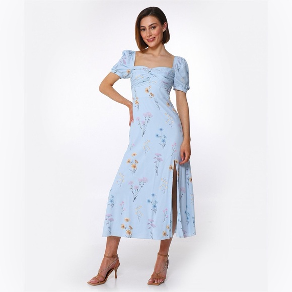 Self-Portrait Dresses & Skirts - Self-Portrait Floral Watercolour Crepe Midi Dress | Size: 6 | Color: Powder Blue